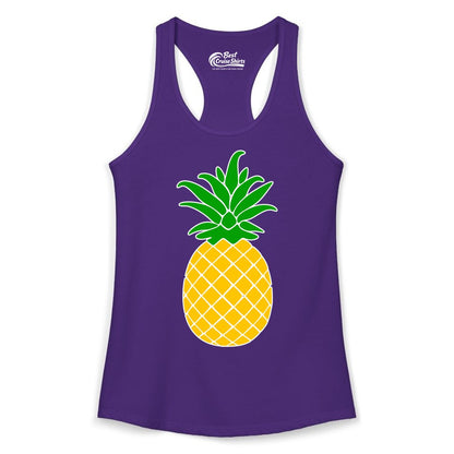 Pineapple Graphic Shirt - Tropical Fruit Apparel for Summer Fun (Ladies Tank) in Solid Purple Rush - Cartoon Pineapple Graphic Shirt - Bold Tropical Fruit Summer Tee