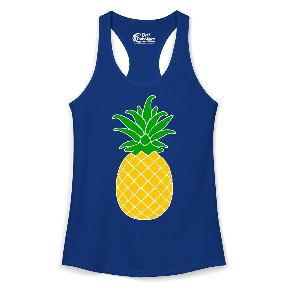 Pineapple Graphic Shirt - Tropical Fruit Apparel for Summer Fun (Ladies Tank) in Solid Royal - Cartoon Pineapple Graphic Shirt - Bold Tropical Fruit Summer Tee