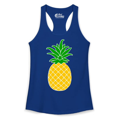 Pineapple Graphic Shirt - Tropical Fruit Apparel for Summer Fun (Ladies Tank) in Solid Royal - Cartoon Pineapple Graphic Shirt - Bold Tropical Fruit Summer Tee