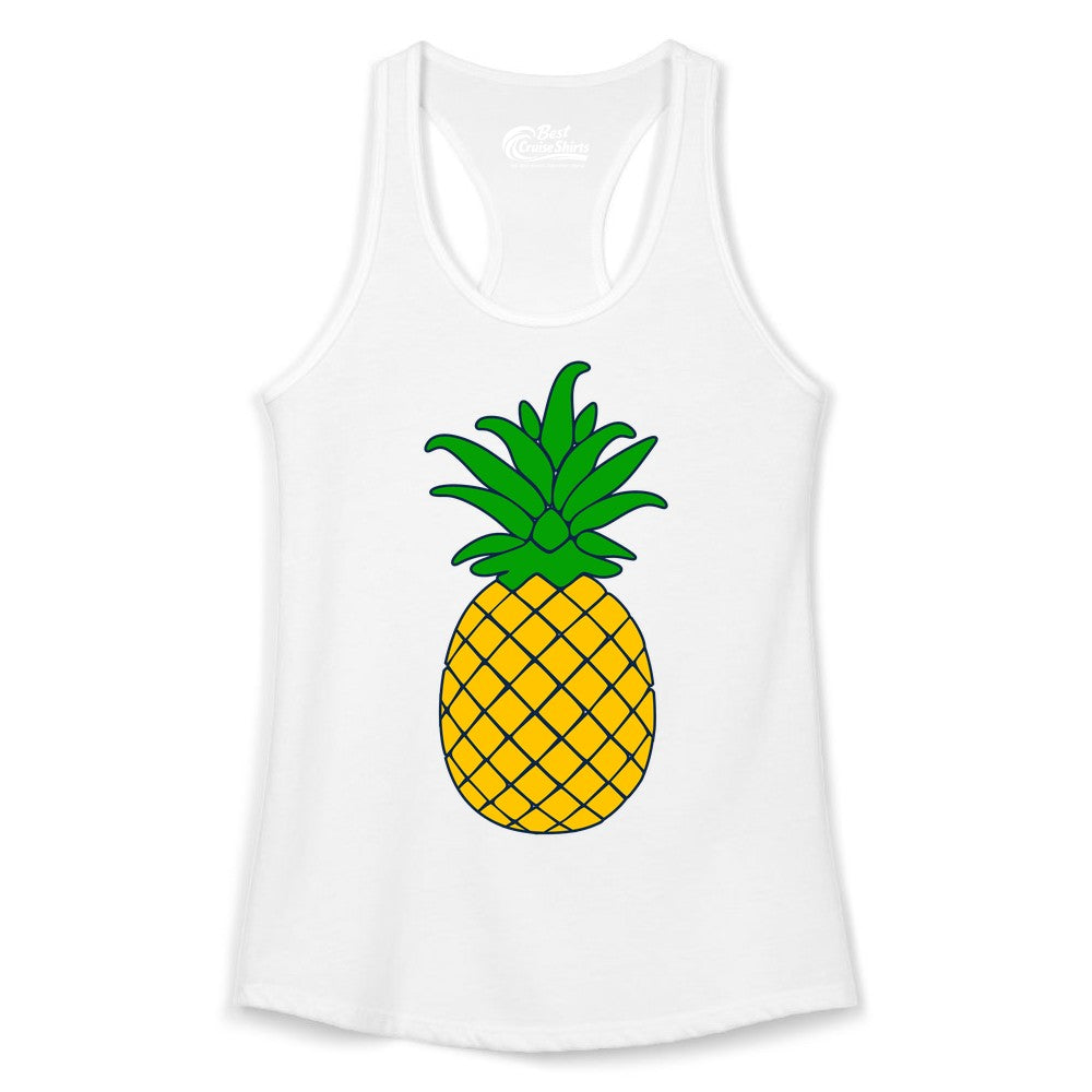 Pineapple Graphic Shirt - Tropical Fruit Apparel for Summer Fun (Ladies Tank) in White - Cartoon Pineapple Graphic Shirt - Bold Tropical Fruit Summer Tee