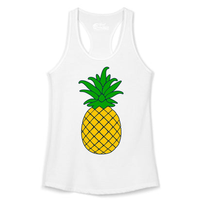 Pineapple Graphic Shirt - Tropical Fruit Apparel for Summer Fun (Ladies Tank) in White - Cartoon Pineapple Graphic Shirt - Bold Tropical Fruit Summer Tee
