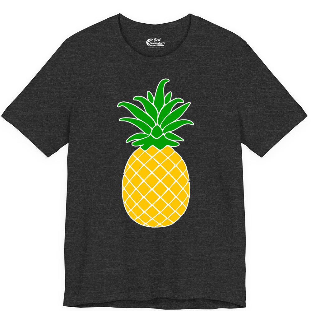 Pineapple Graphic Shirt - Tropical Fruit Apparel for Summer Fun (Premium Tee) in Dark Grey Heather - Cartoon Pineapple Graphic Shirt - Bold Tropical Fruit Summer Tee