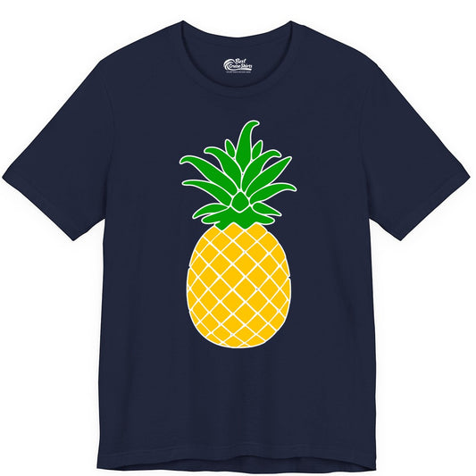 Pineapple Graphic Shirt - Tropical Fruit Apparel for Summer Fun (Premium Tee) in Navy - Cartoon Pineapple Graphic Shirt - Bold Tropical Fruit Summer Tee