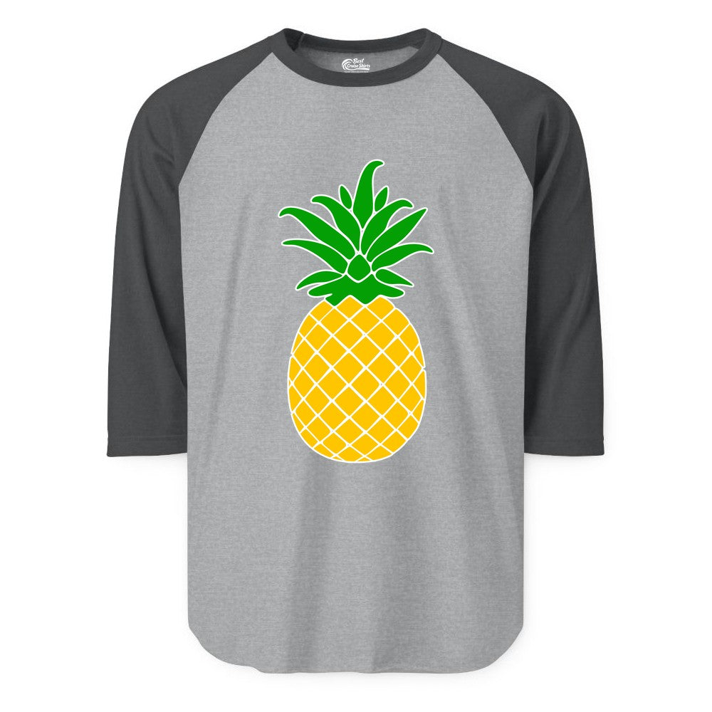 Pineapple Graphic Shirt - Tropical Fruit Apparel for Summer Fun (Raglan) in Heather GreyHeather Charcoal - Cartoon Pineapple Graphic Shirt - Bold Tropical Fruit Summer Tee