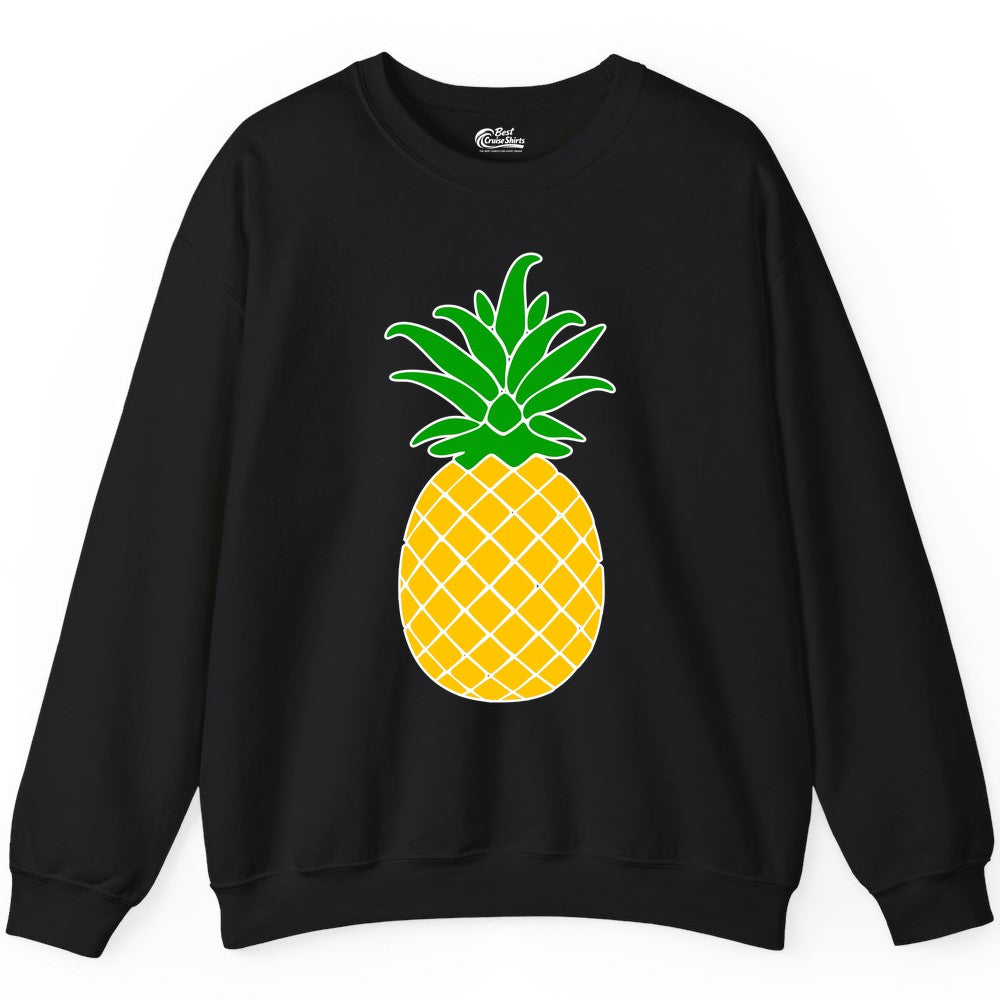 Pineapple Graphic Shirt - Tropical Fruit Apparel for Summer Fun (Sweatshirt) in Black - Cartoon Pineapple Graphic Shirt - Bold Tropical Fruit Summer Tee