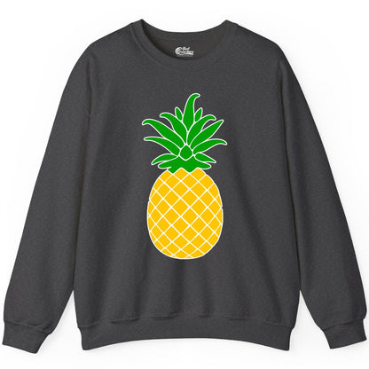 Pineapple Graphic Shirt - Tropical Fruit Apparel for Summer Fun (Sweatshirt) in Dark Heather - Cartoon Pineapple Graphic Shirt - Bold Tropical Fruit Summer Tee