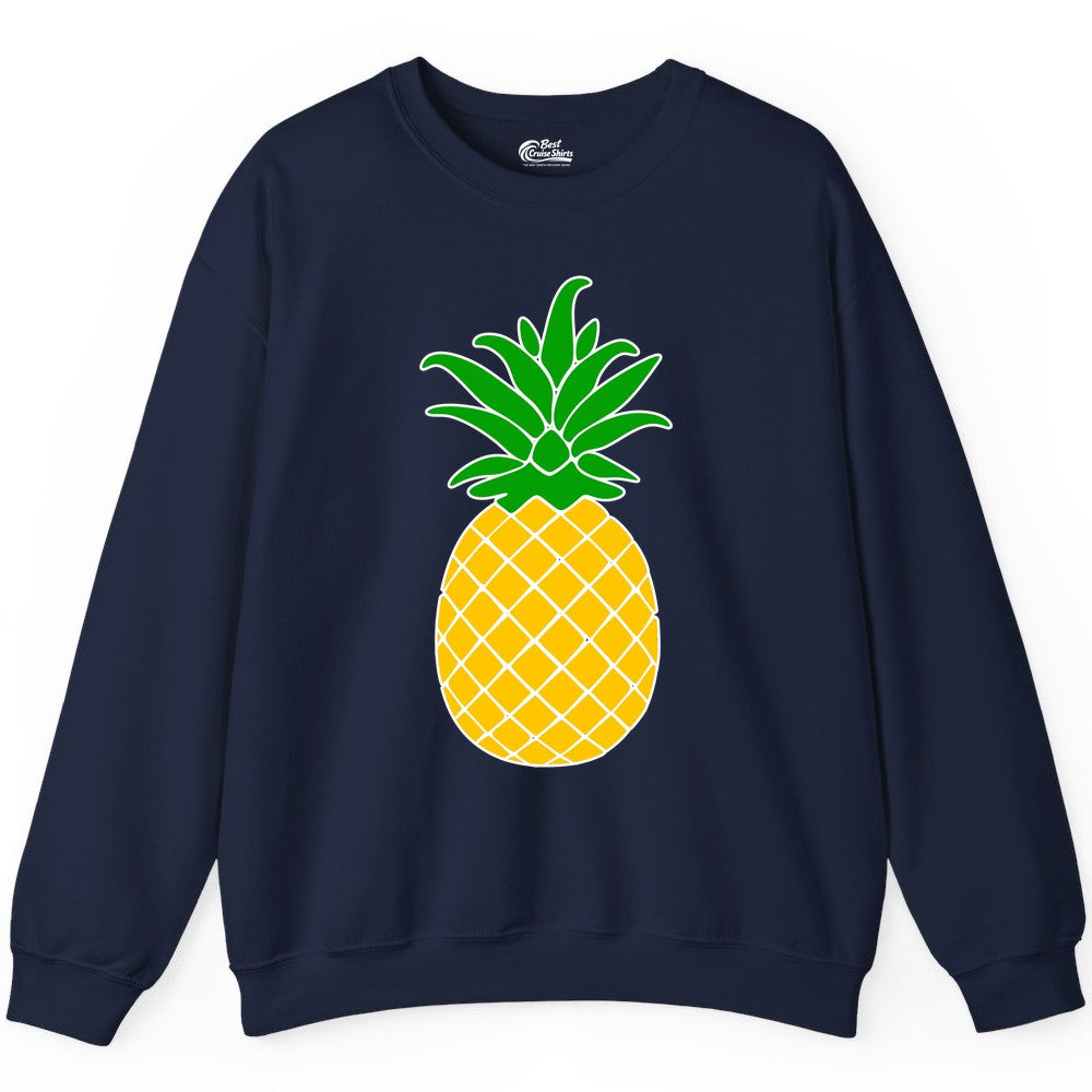 Pineapple Graphic Shirt - Tropical Fruit Apparel for Summer Fun (Sweatshirt) in Navy - Cartoon Pineapple Graphic Shirt - Bold Tropical Fruit Summer Tee
