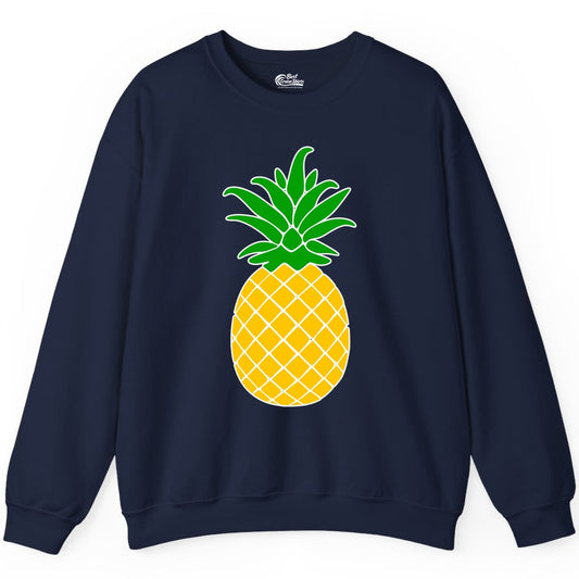 Pineapple Graphic Shirt - Tropical Fruit Apparel for Summer Fun (Sweatshirt) in Navy - Cartoon Pineapple Graphic Shirt - Bold Tropical Fruit Summer Tee