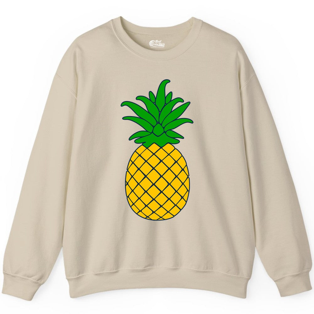 Pineapple Graphic Shirt - Tropical Fruit Apparel for Summer Fun (Sweatshirt) in Sand - Cartoon Pineapple Graphic Shirt - Bold Tropical Fruit Summer Tee