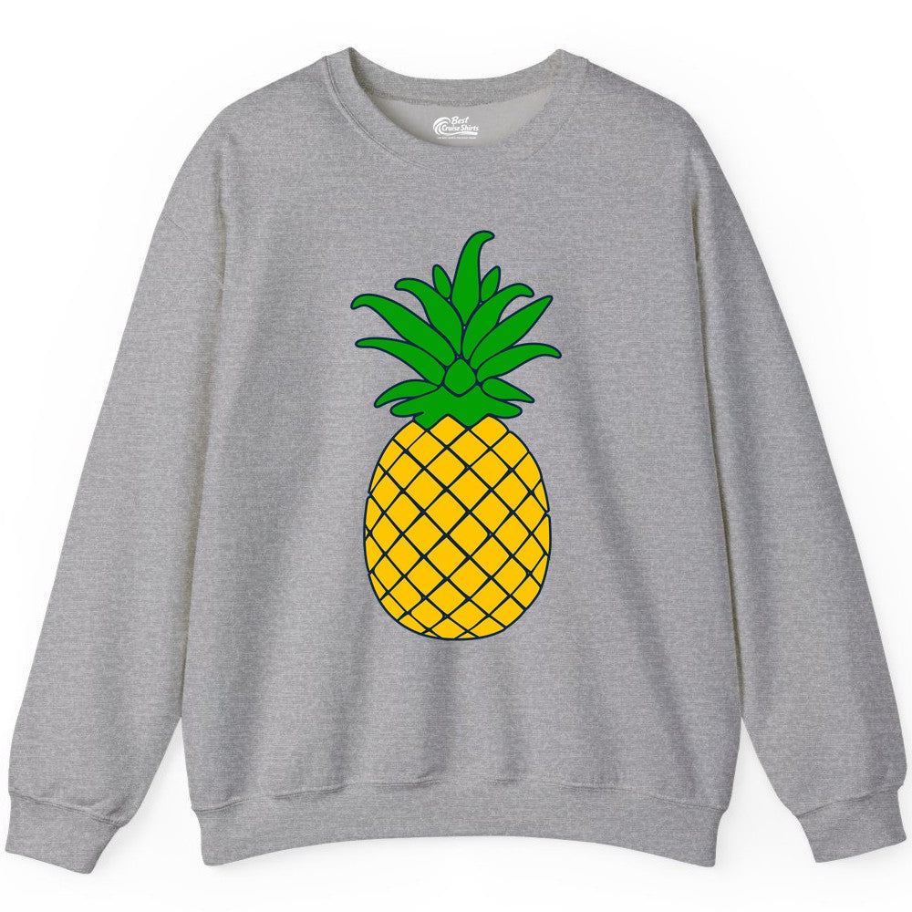 Pineapple Graphic Shirt - Tropical Fruit Apparel for Summer Fun (Sweatshirt) in Sport Grey - Cartoon Pineapple Graphic Shirt - Bold Tropical Fruit Summer Tee