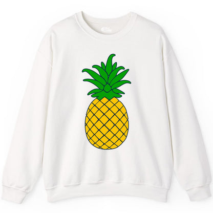 Pineapple Graphic Shirt - Tropical Fruit Apparel for Summer Fun (Sweatshirt) in White - Cartoon Pineapple Graphic Shirt - Bold Tropical Fruit Summer Tee