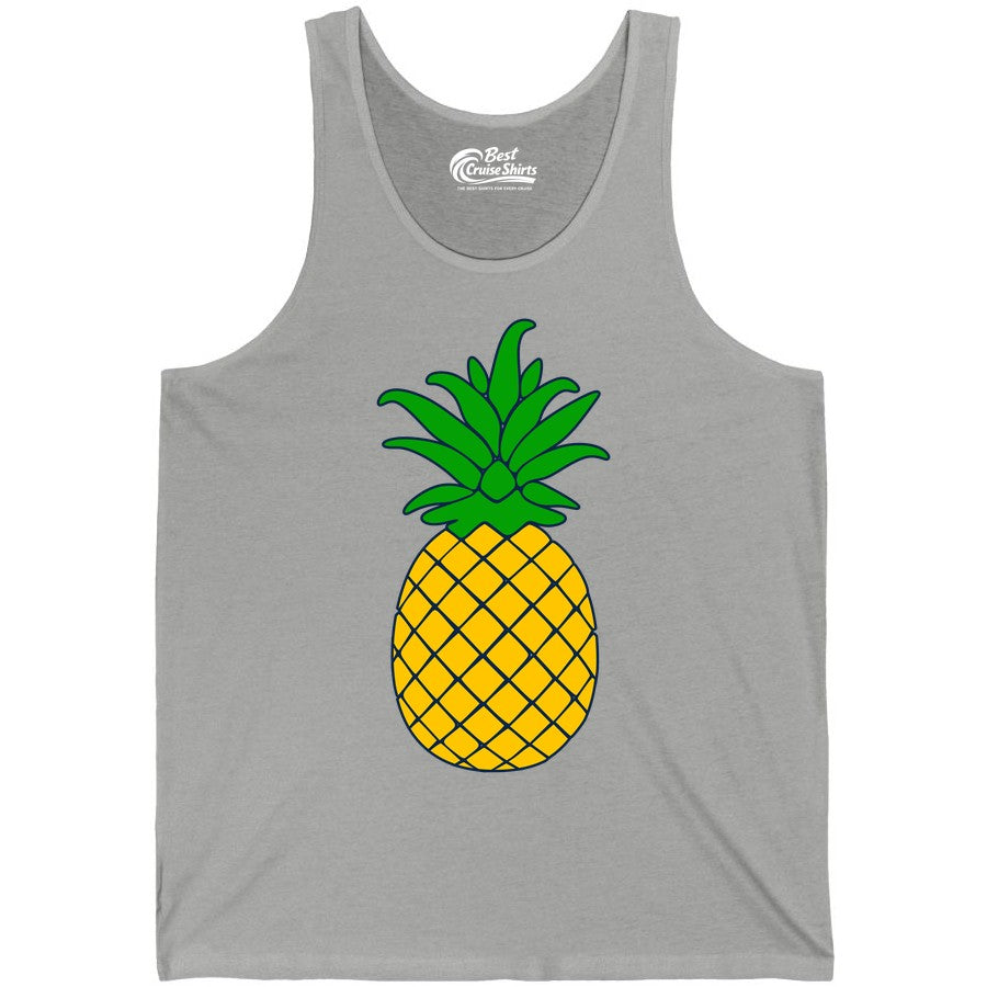 Pineapple Graphic Shirt - Tropical Fruit Apparel for Summer Fun (Tank Top) in Athletic Heather - Cartoon Pineapple Graphic Shirt - Bold Tropical Fruit Summer Tee