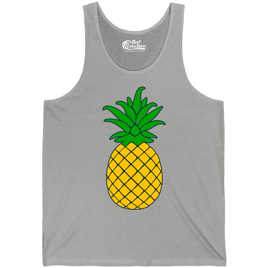 Pineapple Graphic Shirt - Tropical Fruit Apparel for Summer Fun (Tank Top) in Athletic Heather - Cartoon Pineapple Graphic Shirt - Bold Tropical Fruit Summer Tee