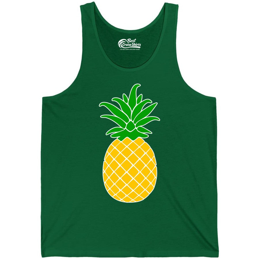 Pineapple Graphic Shirt - Tropical Fruit Apparel for Summer Fun (Tank Top) in Kelly - Cartoon Pineapple Graphic Shirt - Bold Tropical Fruit Summer Tee