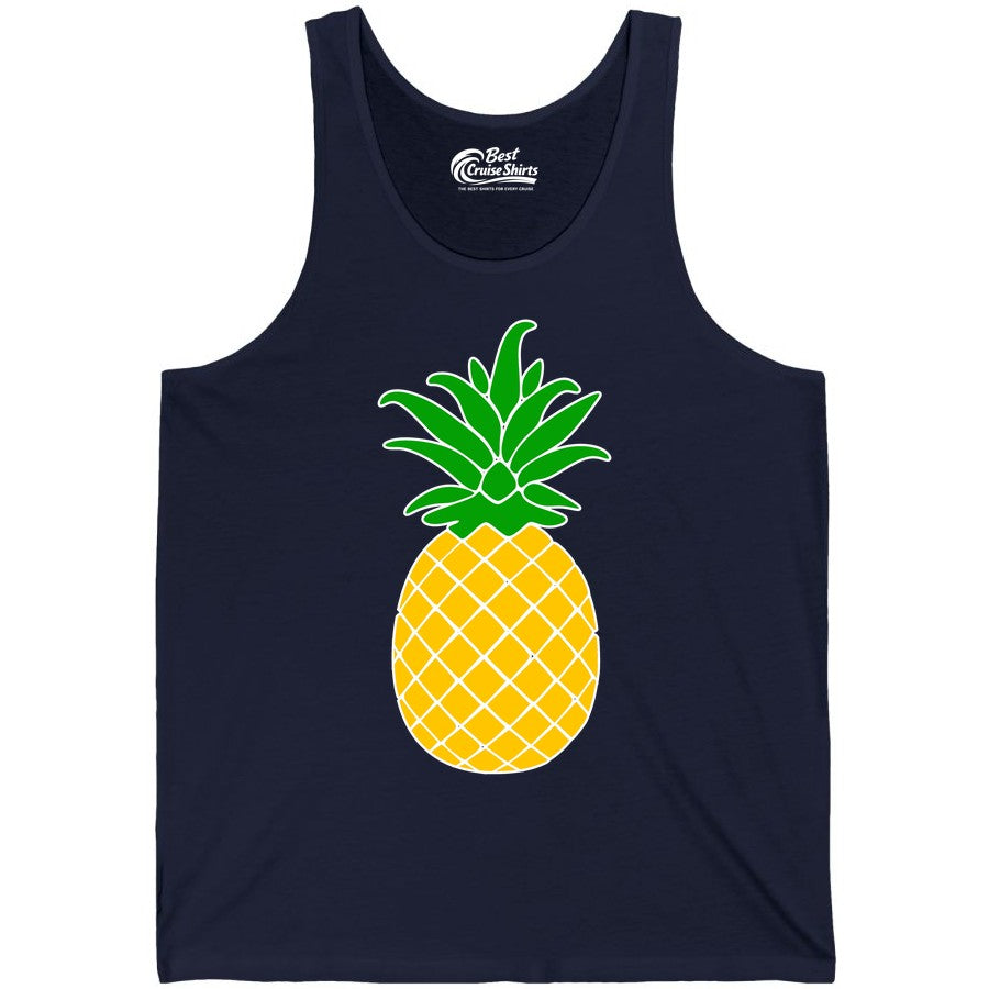 Pineapple Graphic Shirt - Tropical Fruit Apparel for Summer Fun (Tank Top) in Navy - Cartoon Pineapple Graphic Shirt - Bold Tropical Fruit Summer Tee