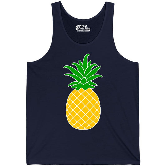 Pineapple Graphic Shirt - Tropical Fruit Apparel for Summer Fun (Tank Top) in Navy - Cartoon Pineapple Graphic Shirt - Bold Tropical Fruit Summer Tee