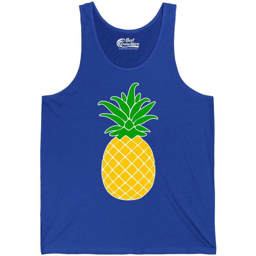 Pineapple Graphic Shirt - Tropical Fruit Apparel for Summer Fun (Tank Top) in True Royal - Cartoon Pineapple Graphic Shirt - Bold Tropical Fruit Summer Tee