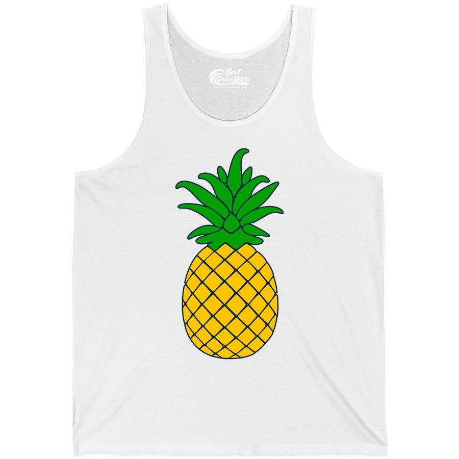 Pineapple Graphic Shirt - Tropical Fruit Apparel for Summer Fun (Tank Top) in White - Cartoon Pineapple Graphic Shirt - Bold Tropical Fruit Summer Tee