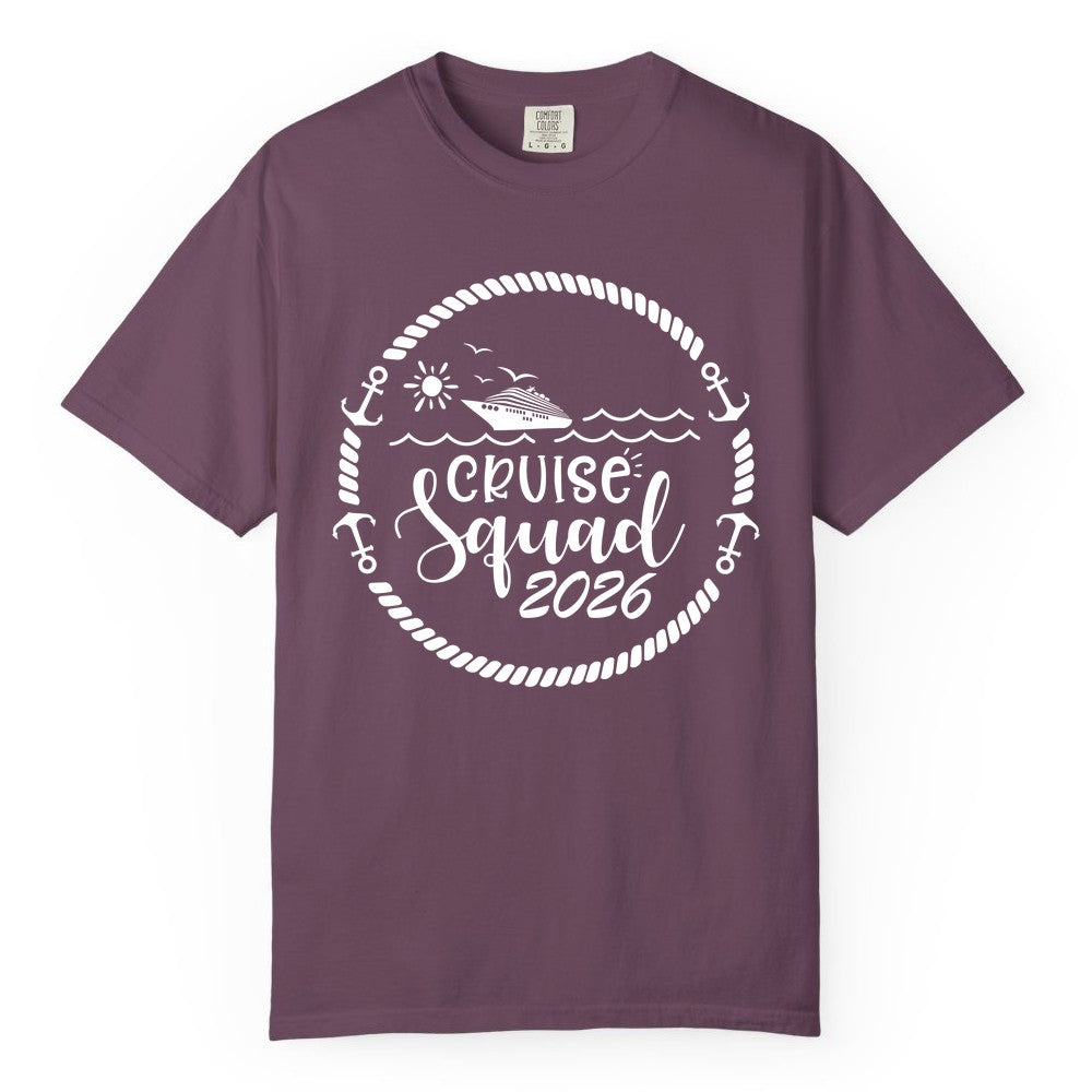 Cruise Squad 2026 Shirt - Family Cruise Shirt Group Apparel (Comfort Color) in Berry - Cruise Squad 2026 Shirt - Nautical Rope Anchor Family Group Tee