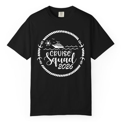 Cruise Squad 2026 Shirt - Family Cruise Shirt Group Apparel (Comfort Color) in Black - Cruise Squad 2026 Shirt - Nautical Rope Anchor Family Group Tee