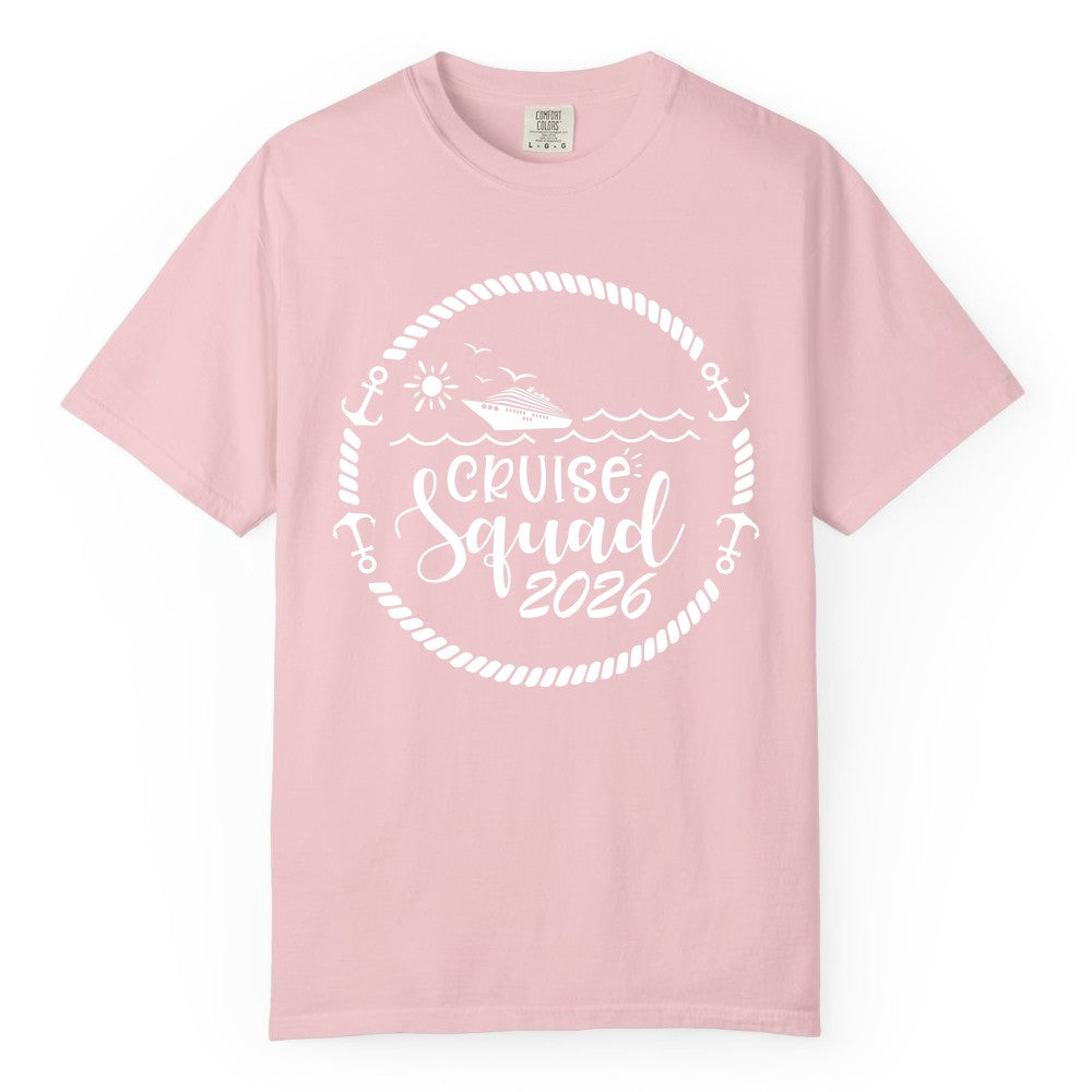 Cruise Squad 2026 Shirt - Family Cruise Shirt Group Apparel (Comfort Color) in Blossom - Cruise Squad 2026 Shirt - Nautical Rope Anchor Family Group Tee