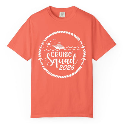 Cruise Squad 2026 Shirt - Family Cruise Shirt Group Apparel (Comfort Color) in Bright Salmon - Cruise Squad 2026 Shirt - Nautical Rope Anchor Family Group Tee