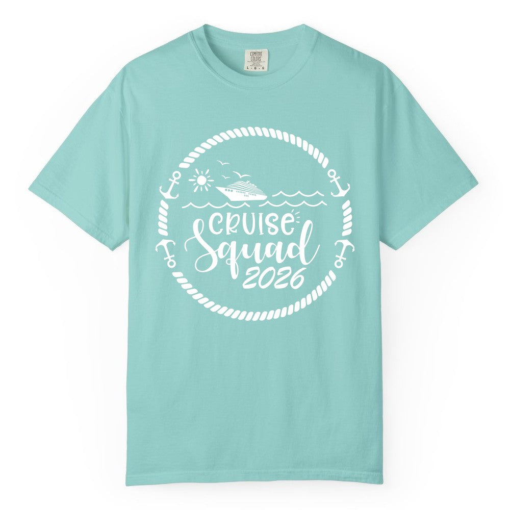 Cruise Squad 2026 Shirt - Family Cruise Shirt Group Apparel (Comfort Color) in Chalky Mint - Cruise Squad 2026 Shirt - Nautical Rope Anchor Family Group Tee
