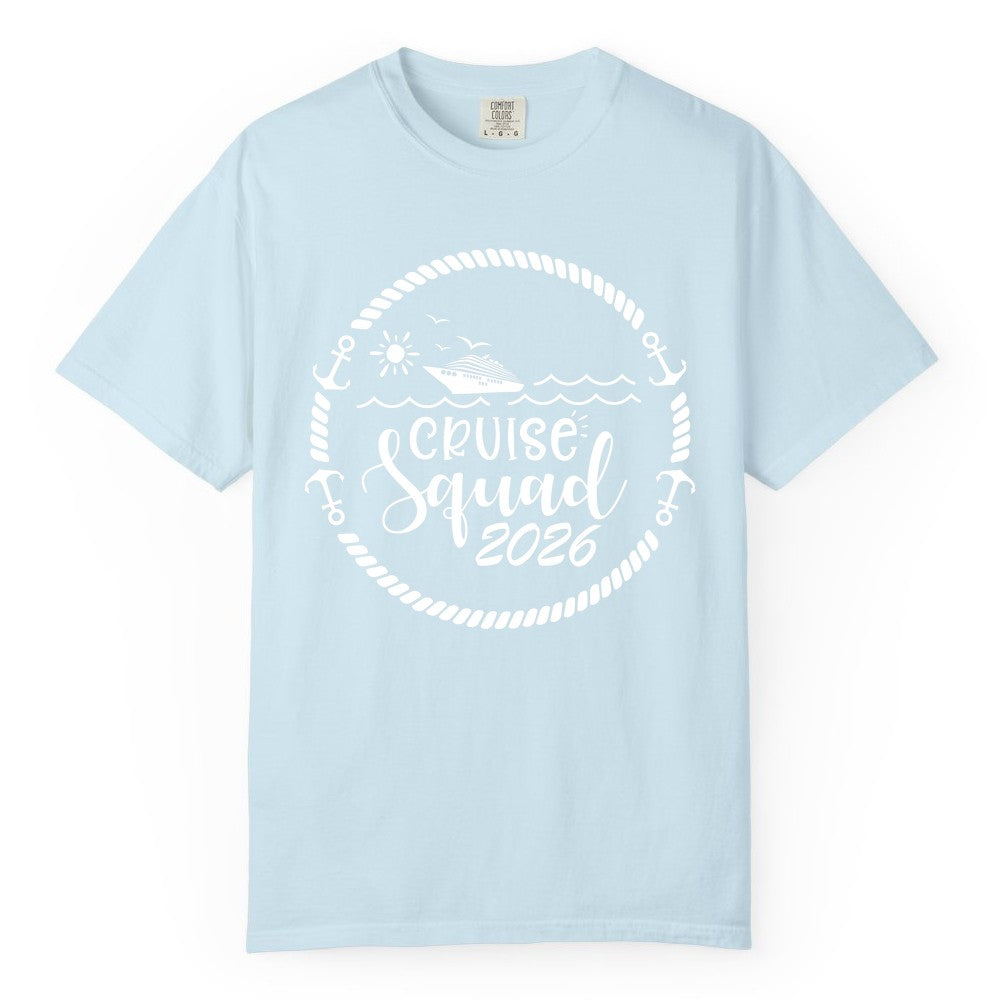 Cruise Squad 2026 Shirt - Family Cruise Shirt Group Apparel (Comfort Color) in Chambray - Cruise Squad 2026 Shirt - Nautical Rope Anchor Family Group Tee