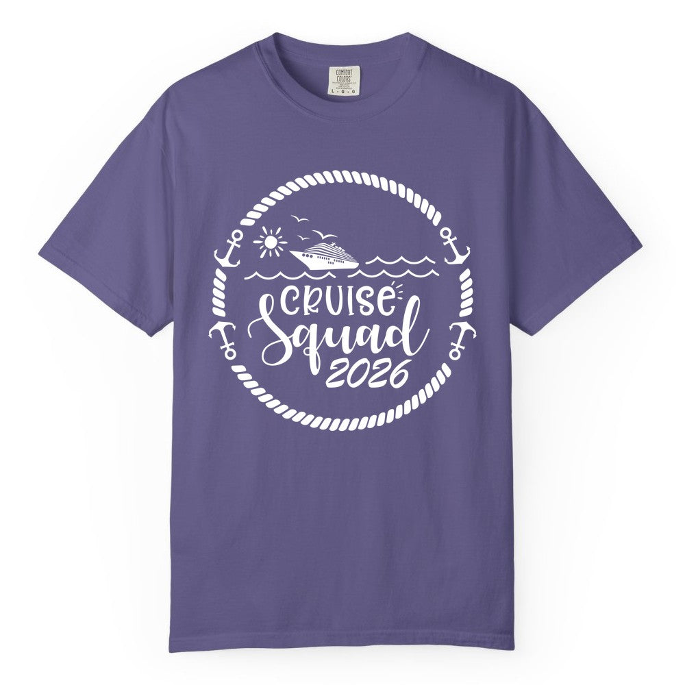 Cruise Squad 2026 Shirt - Family Cruise Shirt Group Apparel (Comfort Color) in Grape - Cruise Squad 2026 Shirt - Nautical Rope Anchor Family Group Tee
