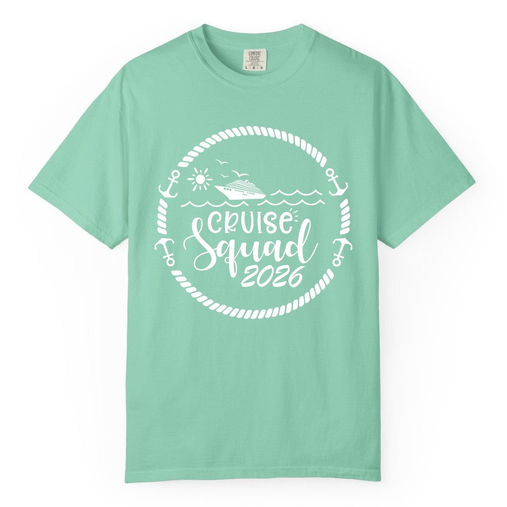 Cruise Squad 2026 Shirt - Family Cruise Shirt Group Apparel (Comfort Color) in Island Reef - Cruise Squad 2026 Shirt - Nautical Rope Anchor Family Group Tee