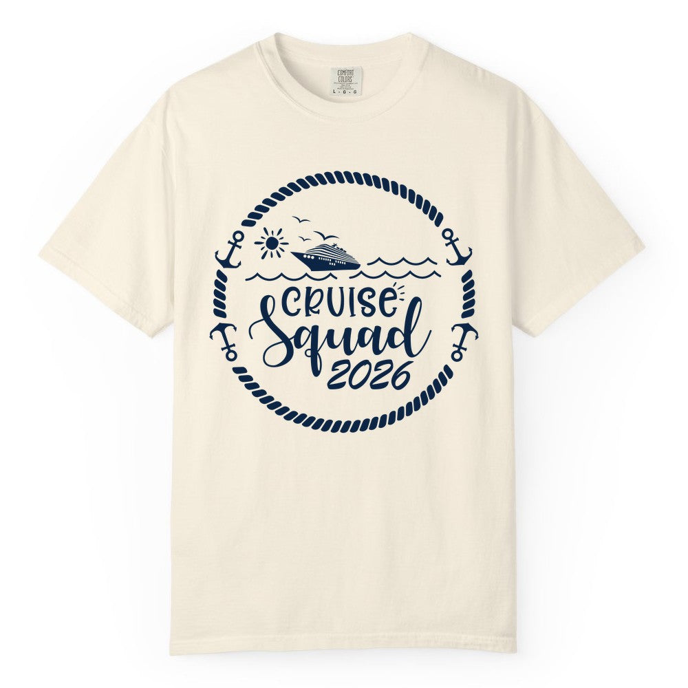 Cruise Squad 2026 Shirt - Family Cruise Shirt Group Apparel (Comfort Color) in Ivory - Cruise Squad 2026 Shirt - Nautical Rope Anchor Family Group Tee