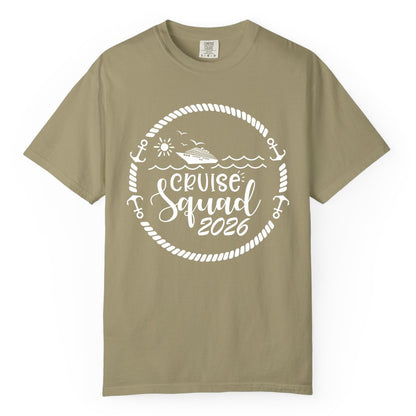 Cruise Squad 2026 Shirt - Family Cruise Shirt Group Apparel (Comfort Color) in Khaki - Cruise Squad 2026 Shirt - Nautical Rope Anchor Family Group Tee
