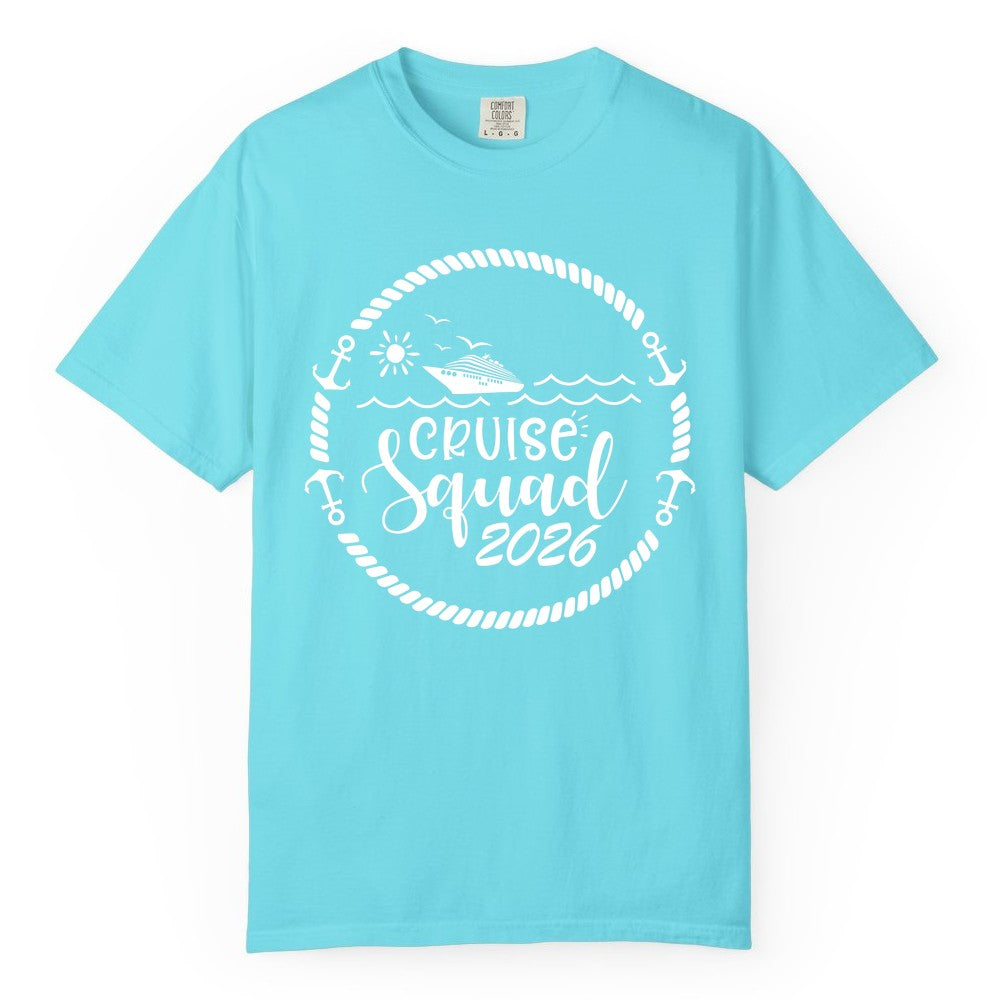 Cruise Squad 2026 Shirt - Family Cruise Shirt Group Apparel (Comfort Color) in Lagoon Blue - Cruise Squad 2026 Shirt - Nautical Rope Anchor Family Group Tee