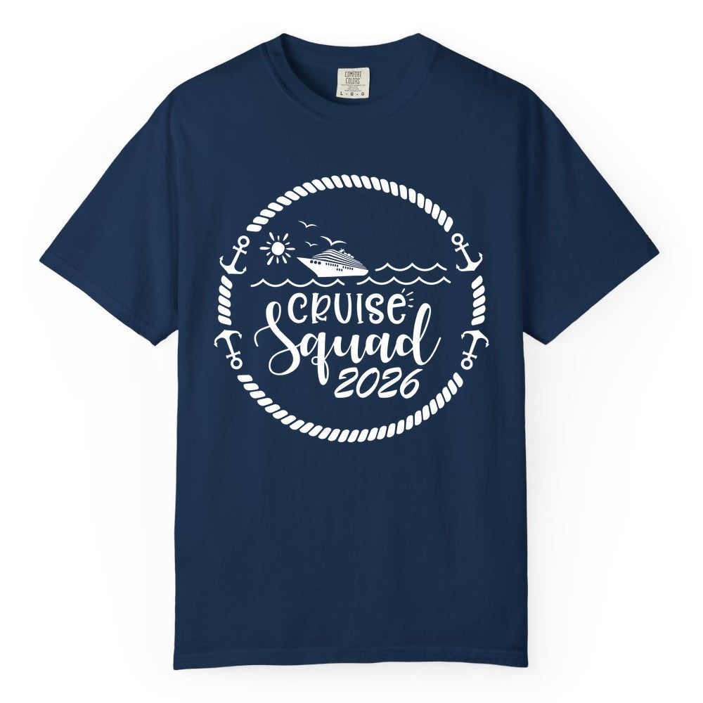 Cruise Squad 2026 Shirt - Family Cruise Shirt Group Apparel (Comfort Color) in Navy - Cruise Squad 2026 Shirt - Nautical Rope Anchor Family Group Tee
