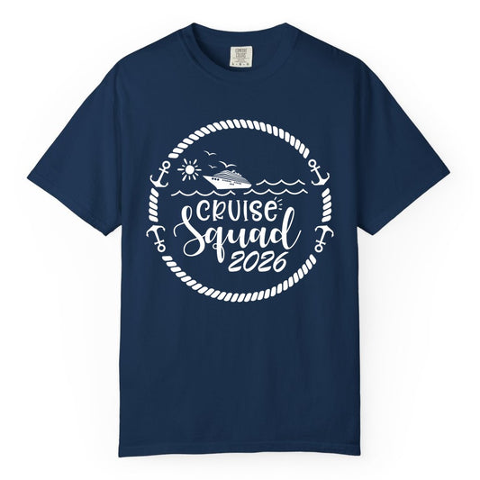 Cruise Squad 2026 Shirt - Family Cruise Shirt Group Apparel (Comfort Color) in Navy - Cruise Squad 2026 Shirt - Nautical Rope Anchor Family Group Tee