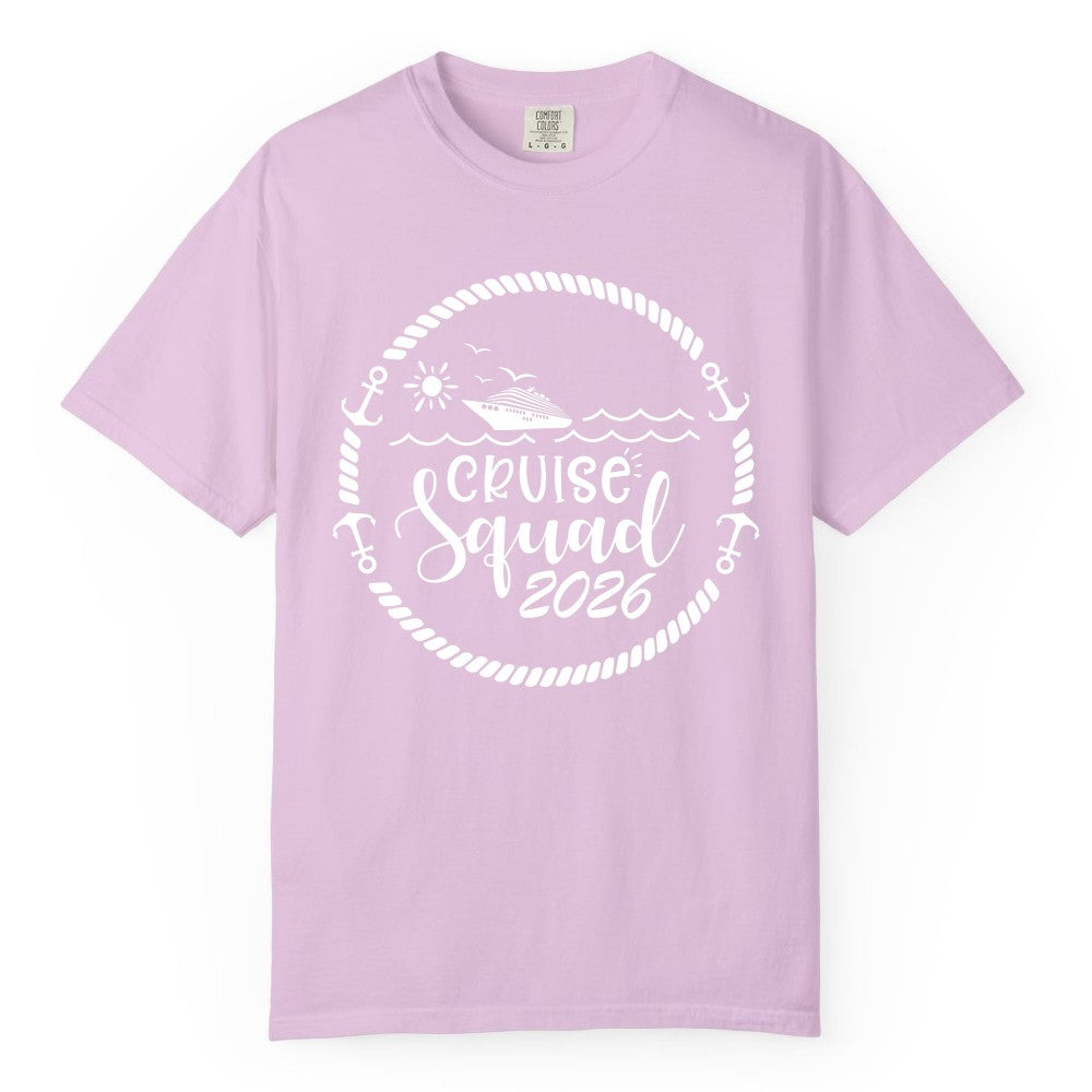 Cruise Squad 2026 Shirt - Family Cruise Shirt Group Apparel (Comfort Color) in Orchid - Cruise Squad 2026 Shirt - Nautical Rope Anchor Family Group Tee