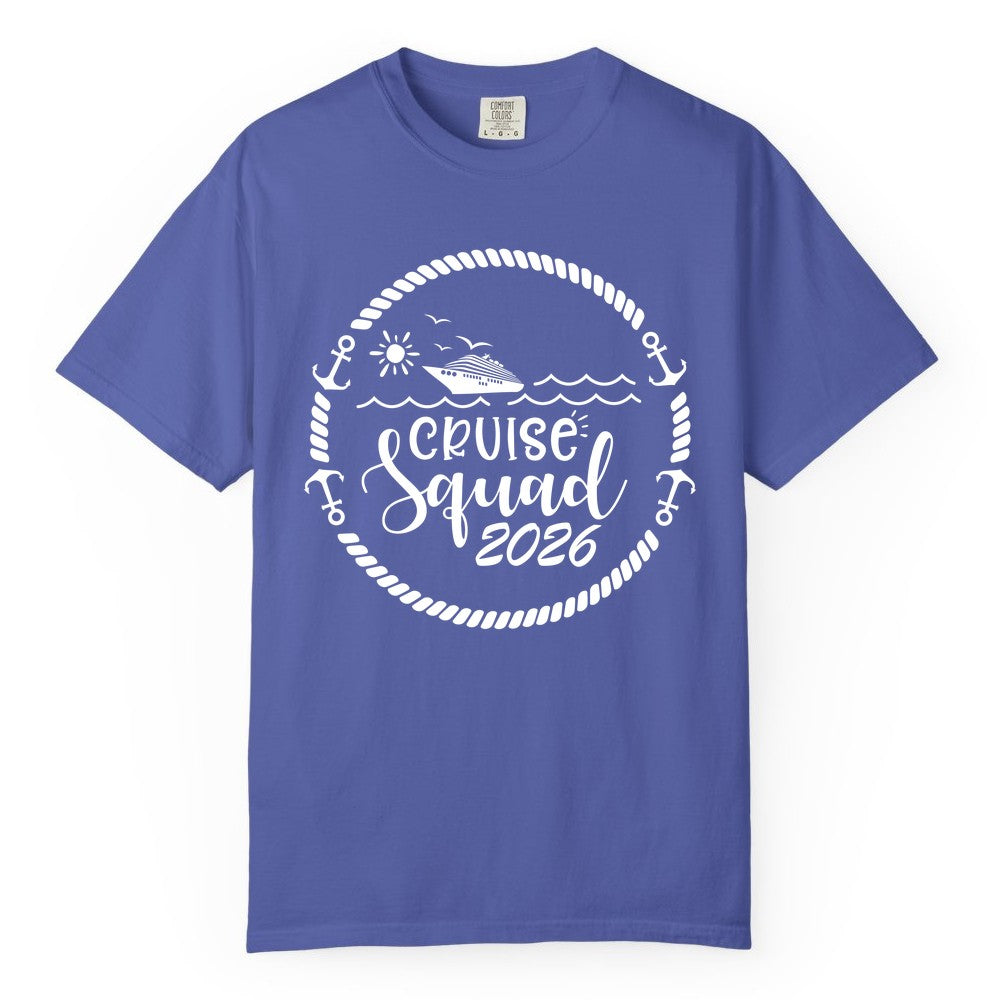 Cruise Squad 2026 Shirt - Family Cruise Shirt Group Apparel (Comfort Color) in Periwinkle - Cruise Squad 2026 Shirt - Nautical Rope Anchor Family Group Tee
