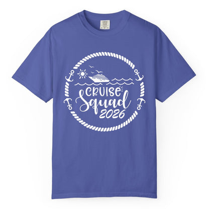 Cruise Squad 2026 Shirt - Family Cruise Shirt Group Apparel (Comfort Color) in Periwinkle - Cruise Squad 2026 Shirt - Nautical Rope Anchor Family Group Tee
