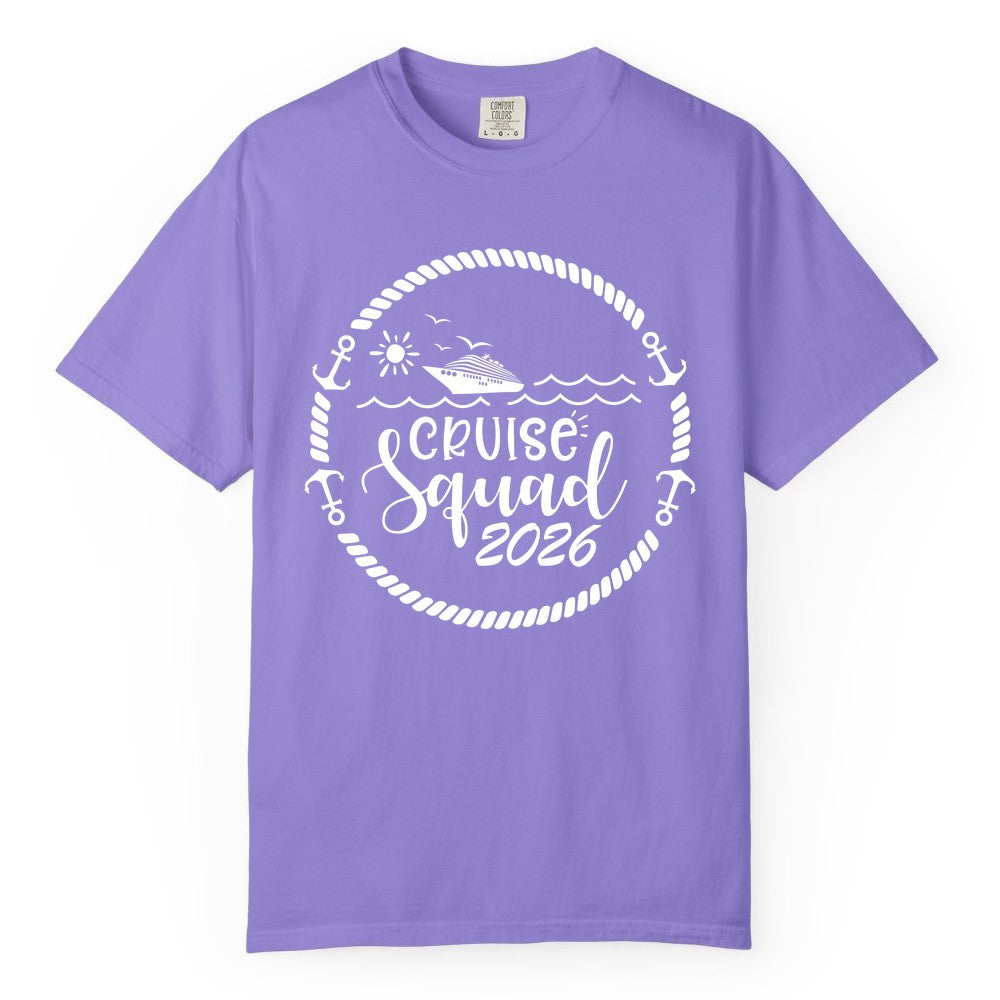 Cruise Squad 2026 Shirt - Family Cruise Shirt Group Apparel (Comfort Color) in Violet - Cruise Squad 2026 Shirt - Nautical Rope Anchor Family Group Tee