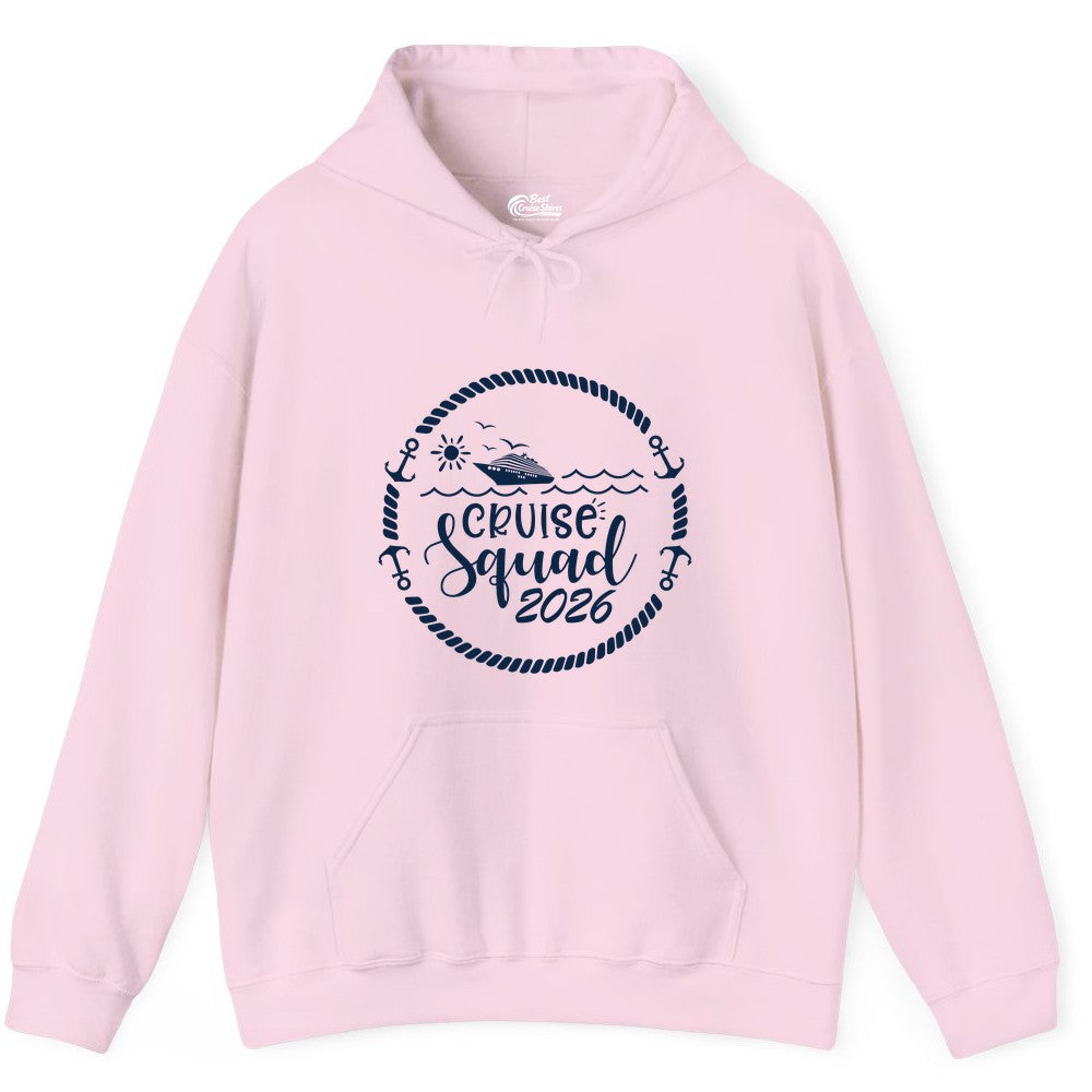 Cruise Squad 2026 Shirt - Family Cruise Shirt Group Apparel (Hoodie) in Light Pink - Cruise Squad 2026 Shirt - Nautical Rope Anchor Family Group Tee