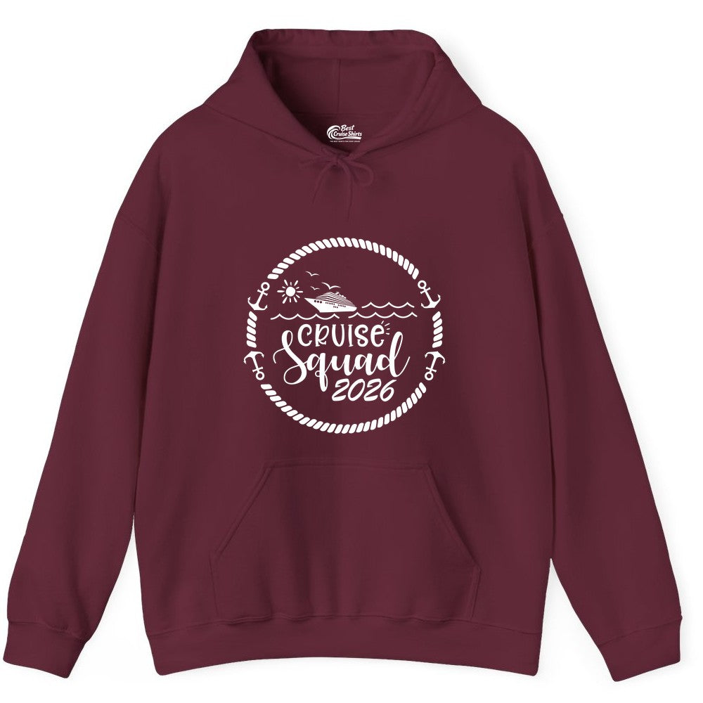 Cruise Squad 2026 Shirt - Family Cruise Shirt Group Apparel (Hoodie) in Maroon - Cruise Squad 2026 Shirt - Nautical Rope Anchor Family Group Tee