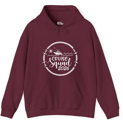 Cruise Squad 2026 Shirt - Family Cruise Shirt Group Apparel (Hoodie) in Maroon - Cruise Squad 2026 Shirt - Nautical Rope Anchor Family Group Tee