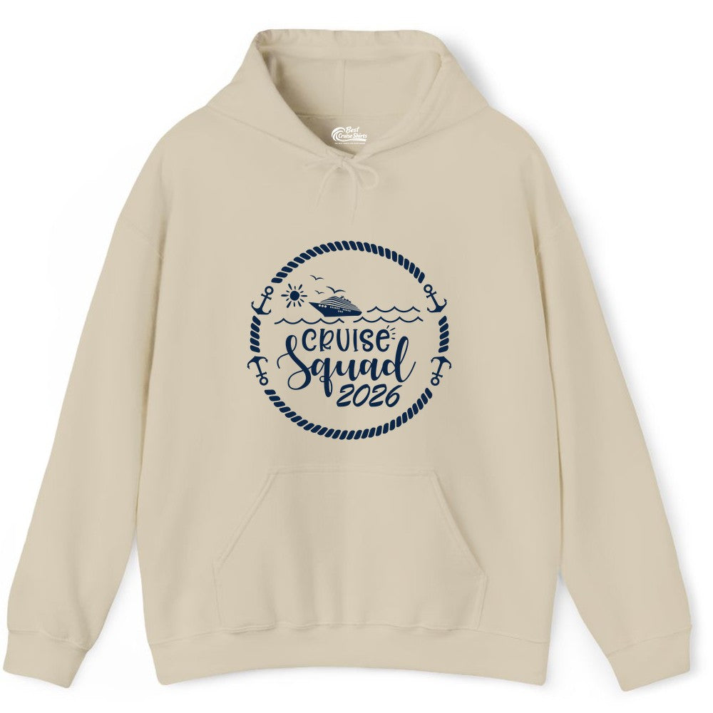 Cruise Squad 2026 Shirt - Family Cruise Shirt Group Apparel (Hoodie) in Sand - Cruise Squad 2026 Shirt - Nautical Rope Anchor Family Group Tee