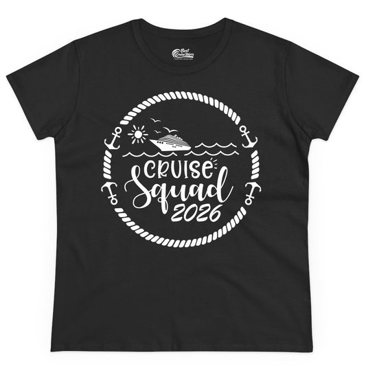 Cruise Squad 2026 Shirt - Family Cruise Shirt Group Apparel (Ladies Tee) in Black - Cruise Squad 2026 Shirt - Nautical Rope Anchor Family Group Tee
