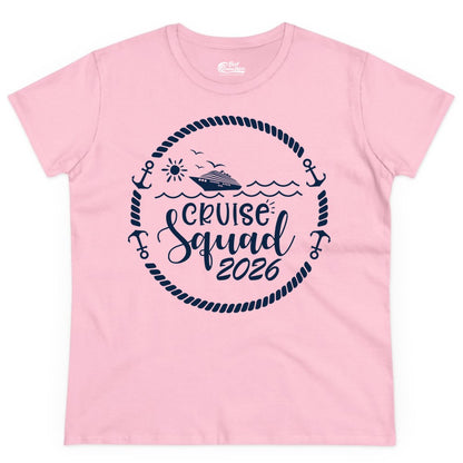 Cruise Squad 2026 Shirt - Family Cruise Shirt Group Apparel (Ladies Tee) in Light Pink - Cruise Squad 2026 Shirt - Nautical Rope Anchor Family Group Tee