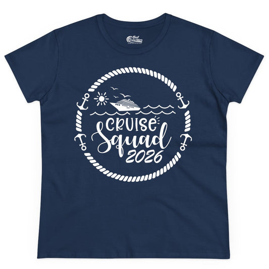 Cruise Squad 2026 Shirt - Family Cruise Shirt Group Apparel (Ladies Tee) in Navy - Cruise Squad 2026 Shirt - Nautical Rope Anchor Family Group Tee