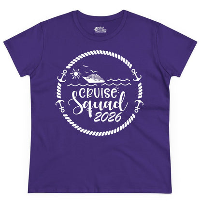 Cruise Squad 2026 Shirt - Family Cruise Shirt Group Apparel (Ladies Tee) in Purple - Cruise Squad 2026 Shirt - Nautical Rope Anchor Family Group Tee