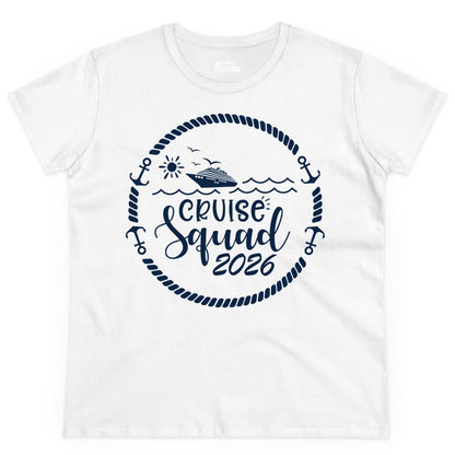 Cruise Squad 2026 Shirt - Family Cruise Shirt Group Apparel (Ladies Tee) in White - Cruise Squad 2026 Shirt - Nautical Rope Anchor Family Group Tee