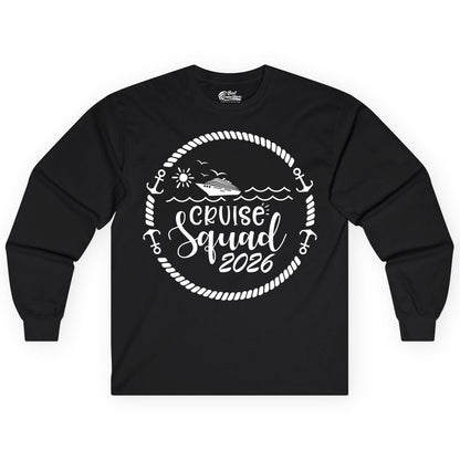 Cruise Squad 2026 Shirt - Family Cruise Shirt Group Apparel (Long Sleeve) in Black - Cruise Squad 2026 Shirt - Nautical Rope Anchor Family Group Tee