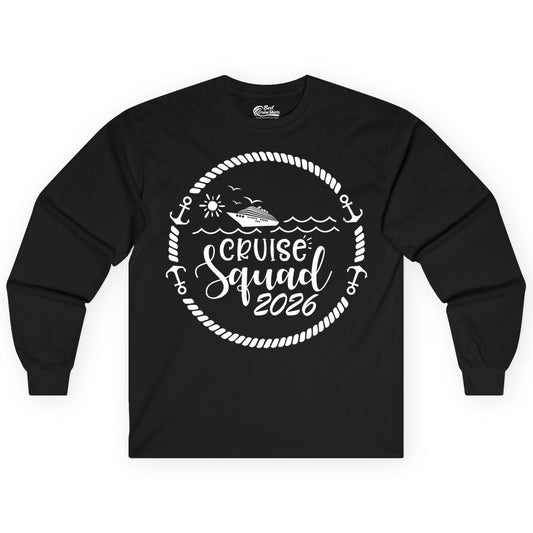 Cruise Squad 2026 Shirt - Family Cruise Shirt Group Apparel (Long Sleeve) in Black - Cruise Squad 2026 Shirt - Nautical Rope Anchor Family Group Tee